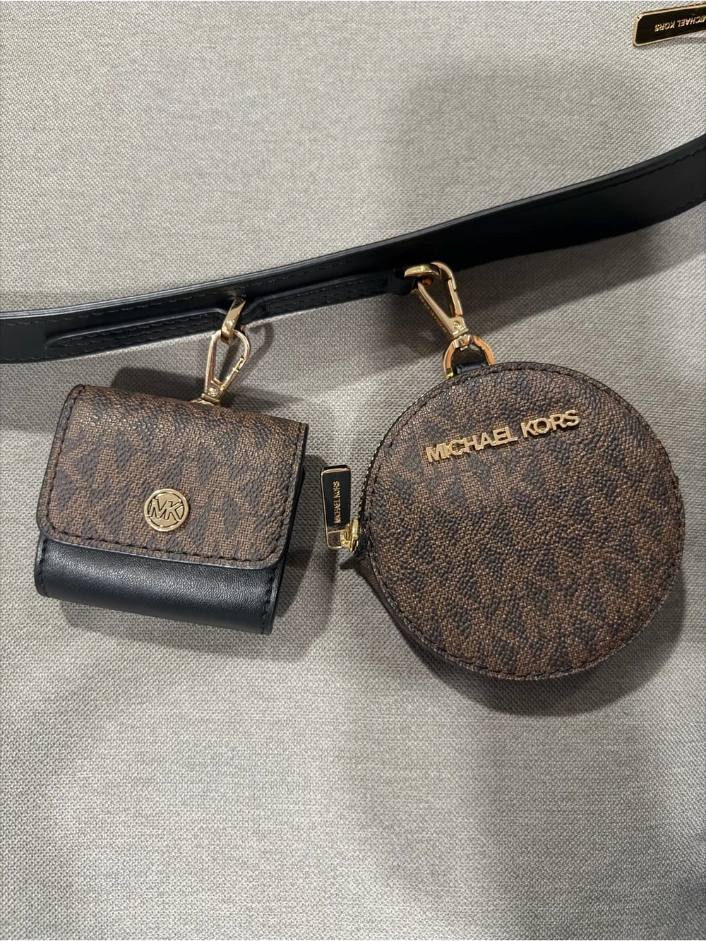Michael Kors Brown MK Logo Crossbody Trio with Coin Pouch and Card Case